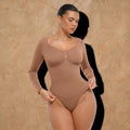 Vellure Paris Signature L'Amour — Sophisticated long-sleeve sculpting bodysuit featuring an elegant diamond neckline and a seamless thong silhouette for all-day comfort.