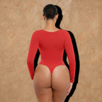 Vellure Paris Signature L'Amour — Sophisticated long-sleeve sculpting bodysuit featuring an elegant diamond neckline and a seamless thong silhouette for all-day comfort.