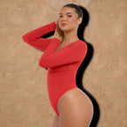 Vellure Paris Signature L'Amour — Sophisticated long-sleeve sculpting bodysuit featuring an elegant diamond neckline and a seamless thong silhouette for all-day comfort.