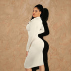 Vellure Paris L’Exécutif Bureau — Sophisticated sculpting shirt-dress featuring long sleeves, a faux placket with buttons, and a ribbed texture for a polished silhouette.